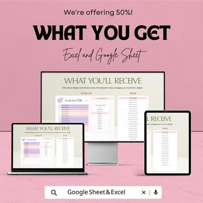 Cute To Do List Template | Daily Task Planner Spreadsheet | Productivity Checklist Organizer | Excel & Google Sheets | Printable Task
