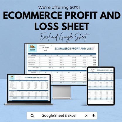 Ecommerce Profit and Loss Sheet | Excel & Google Sheets Template | Ecommerce Financial Tracking Dashboard | Ecommerce Accounting Template |