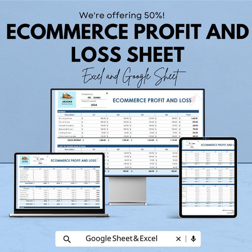 Ecommerce Profit and Loss Sheet | Excel & Google Sheets Template | Ecommerce Financial Tracking Dashboard | Ecommerce Accounting Template |