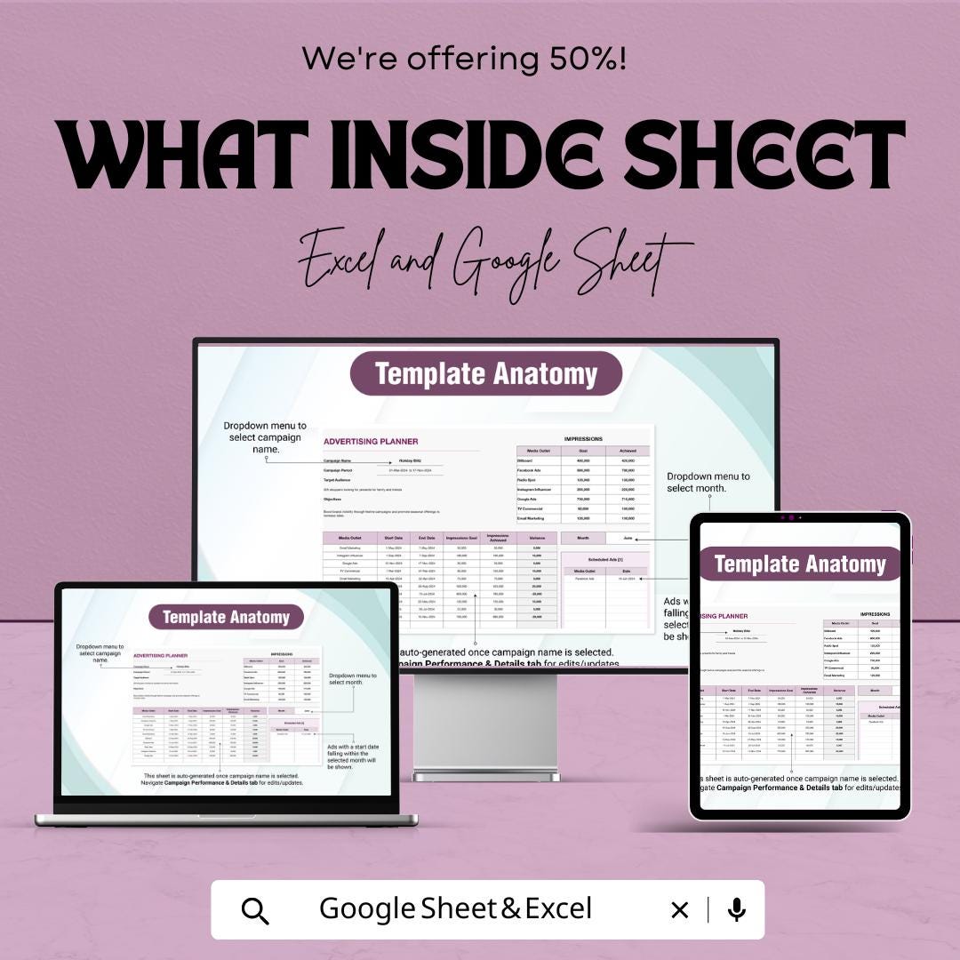 Advertising Impressions Planner Sheet | Advertising Budget Tracker | Google Sheet & Excel | Campaign Planning Tool | Marketing Planner