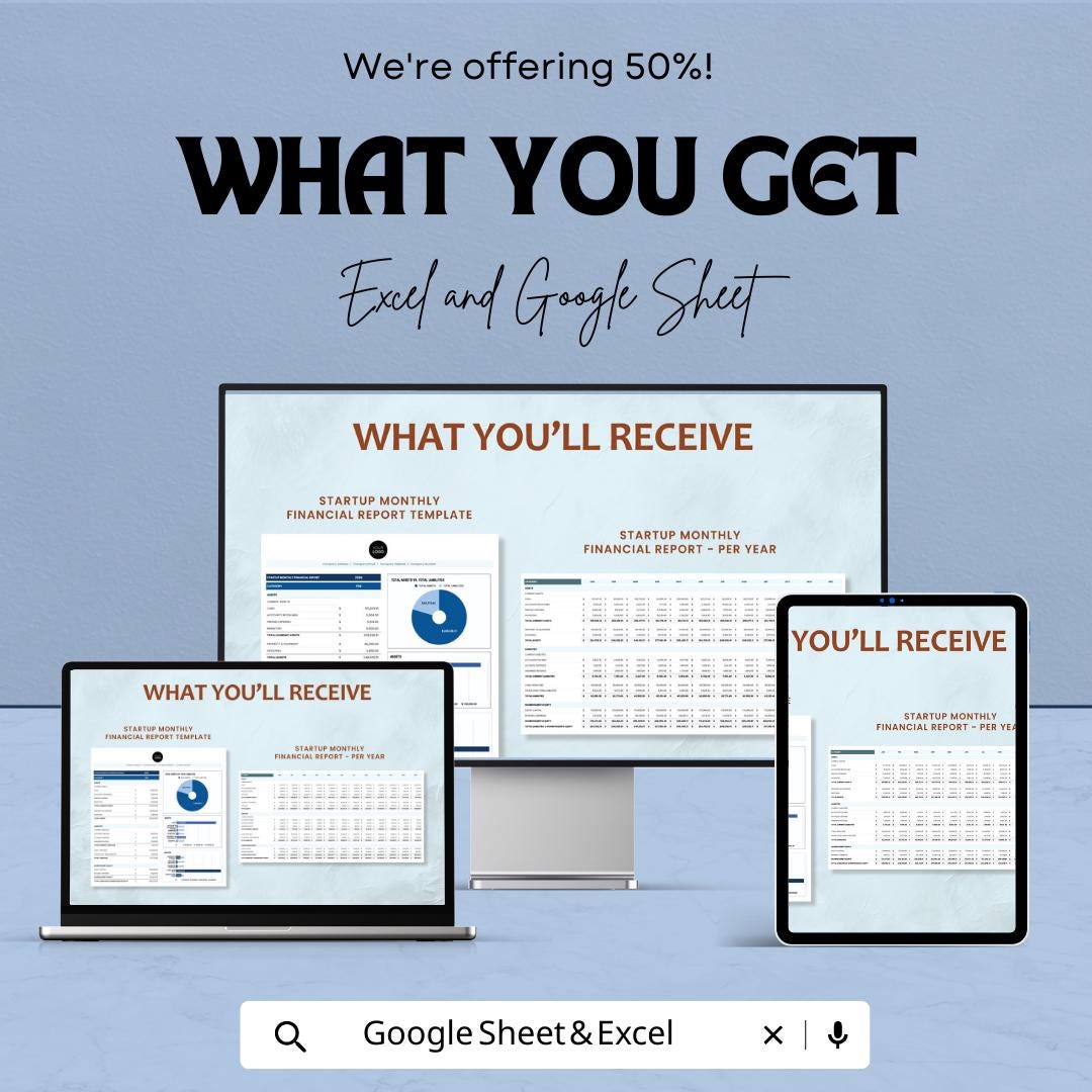 Startup Monthly Financial Report Template | Startup Finance Tracker | Monthly Business Report | Investor Financial Summary