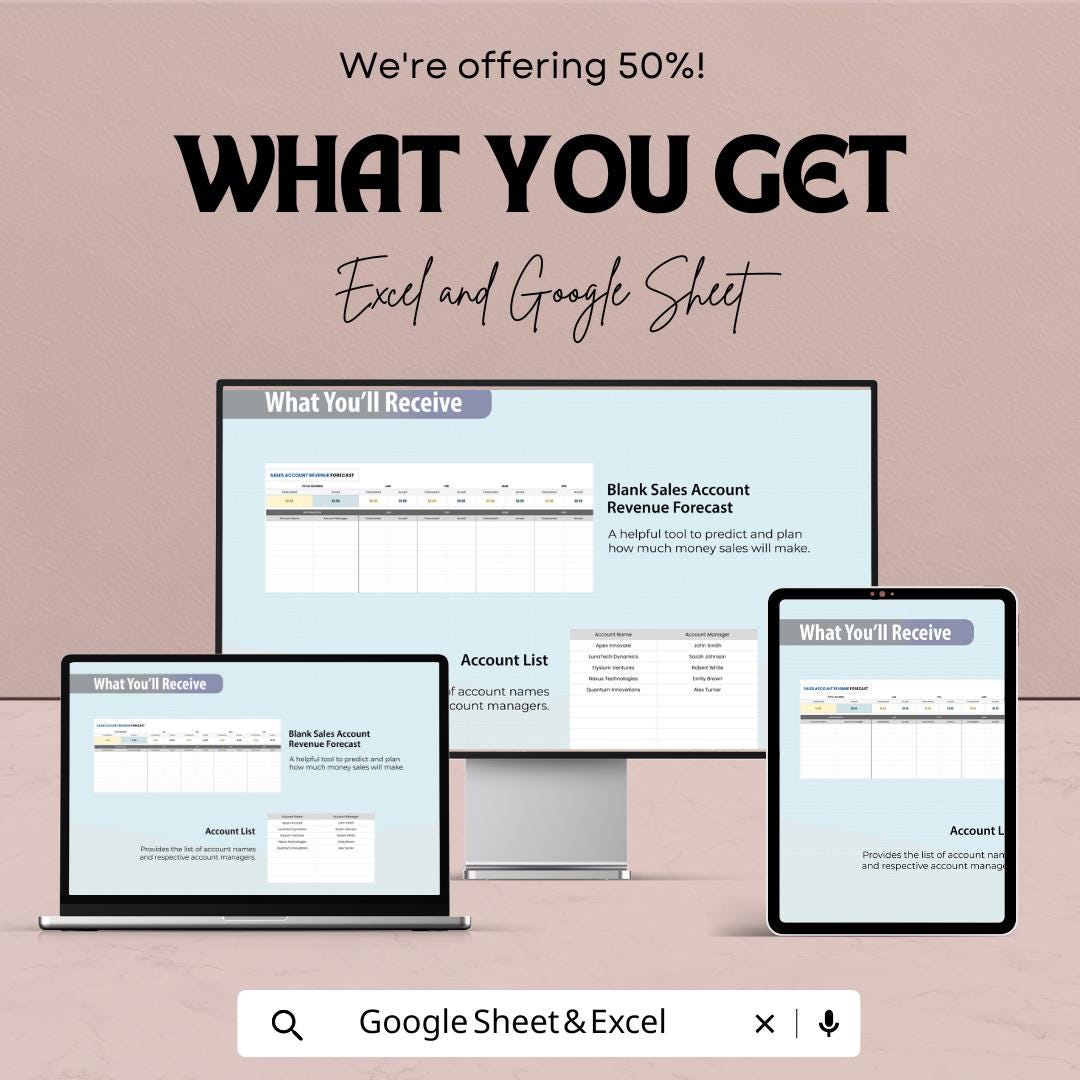 Sales Key Account Revenue Forecast Template | Excel & Google Sheets | Sales Tracker | Revenue Planner | Forecast Spreadsheet | KPI Dashboard
