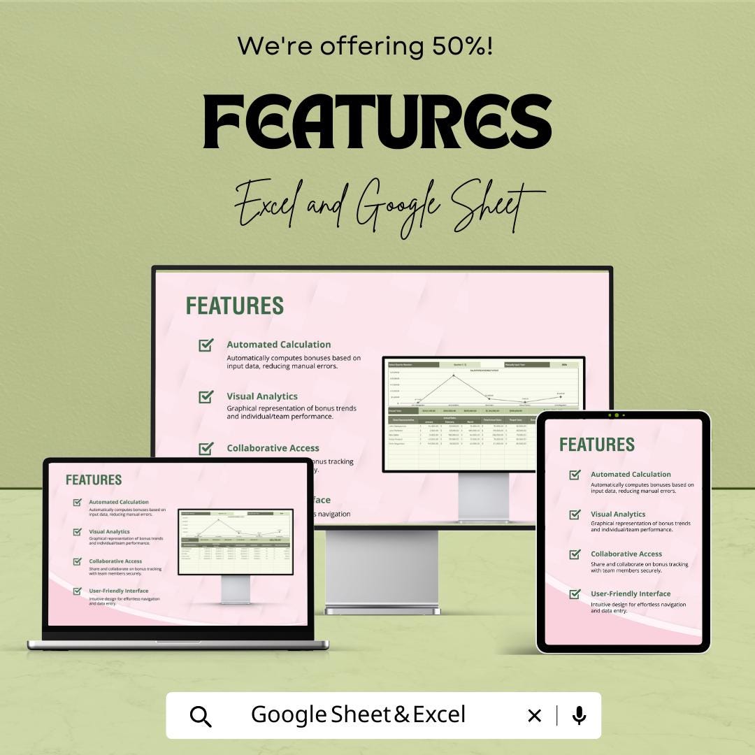 Sales Quarterly Bonus Payout Tracker Template | Excel & Google Sheets Bonus Calculator | Sales Commission Dashboard