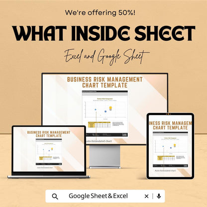 Business Risk Management Chart Sheet - Excel and Google Sheets Template for Risk Assessment, Mitigation & Strategic Planning