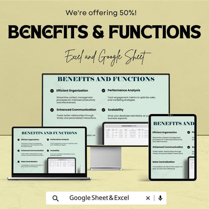 Sales Client Contact Database Template | CRM Contact Tracker Spreadsheet | Customer Management Sheet | Excel & Google Sheets |
