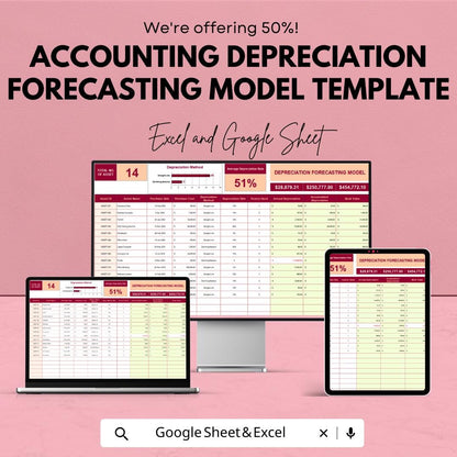 Accounting Depreciation Forecasting Model Template | Fixed Asset Depreciation Calculator | Financial Analysis Spreadsheet