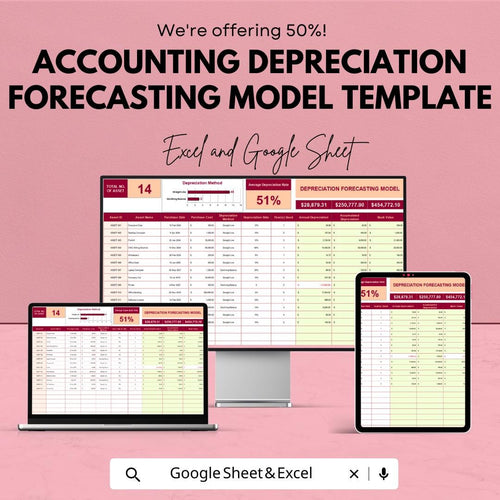 Accounting Depreciation Forecasting Model Template | Fixed Asset Depreciation Calculator | Financial Analysis Spreadsheet