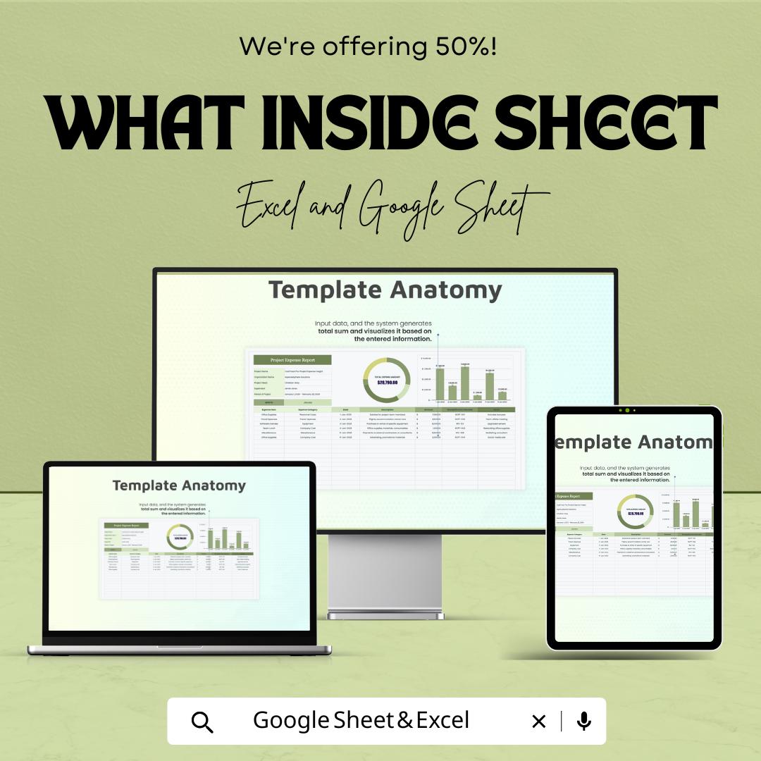 Project Expense Report Sheet | Excel & Google Sheets Template | Budget Tracker | Expense Log | Financial Report Sheet | Instant Download