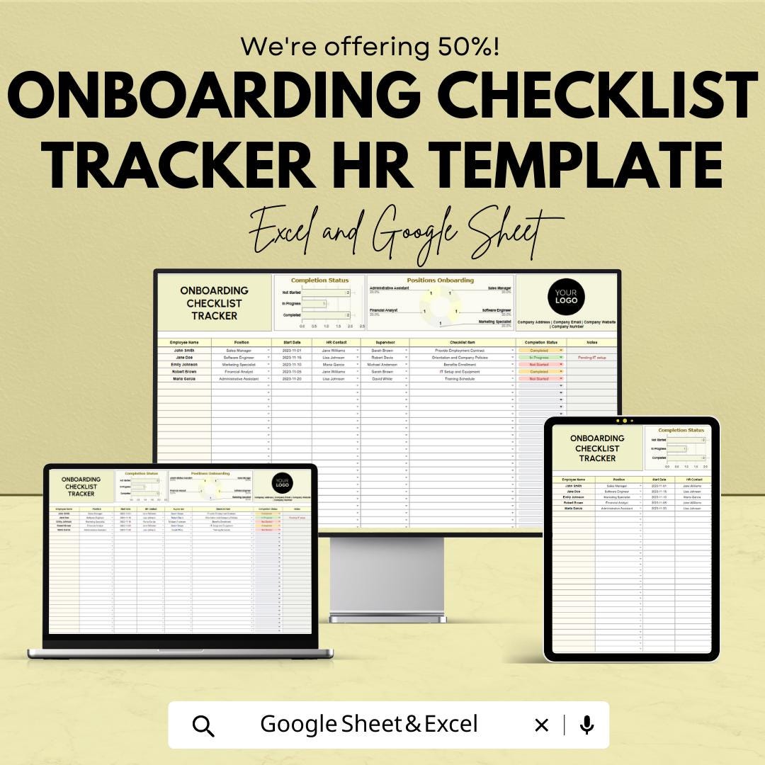 Onboarding Checklist Tracker HR Template |  Employee Onboarding Tool | New Hire Checklist Spreadsheet | HR Onboarding Tracker