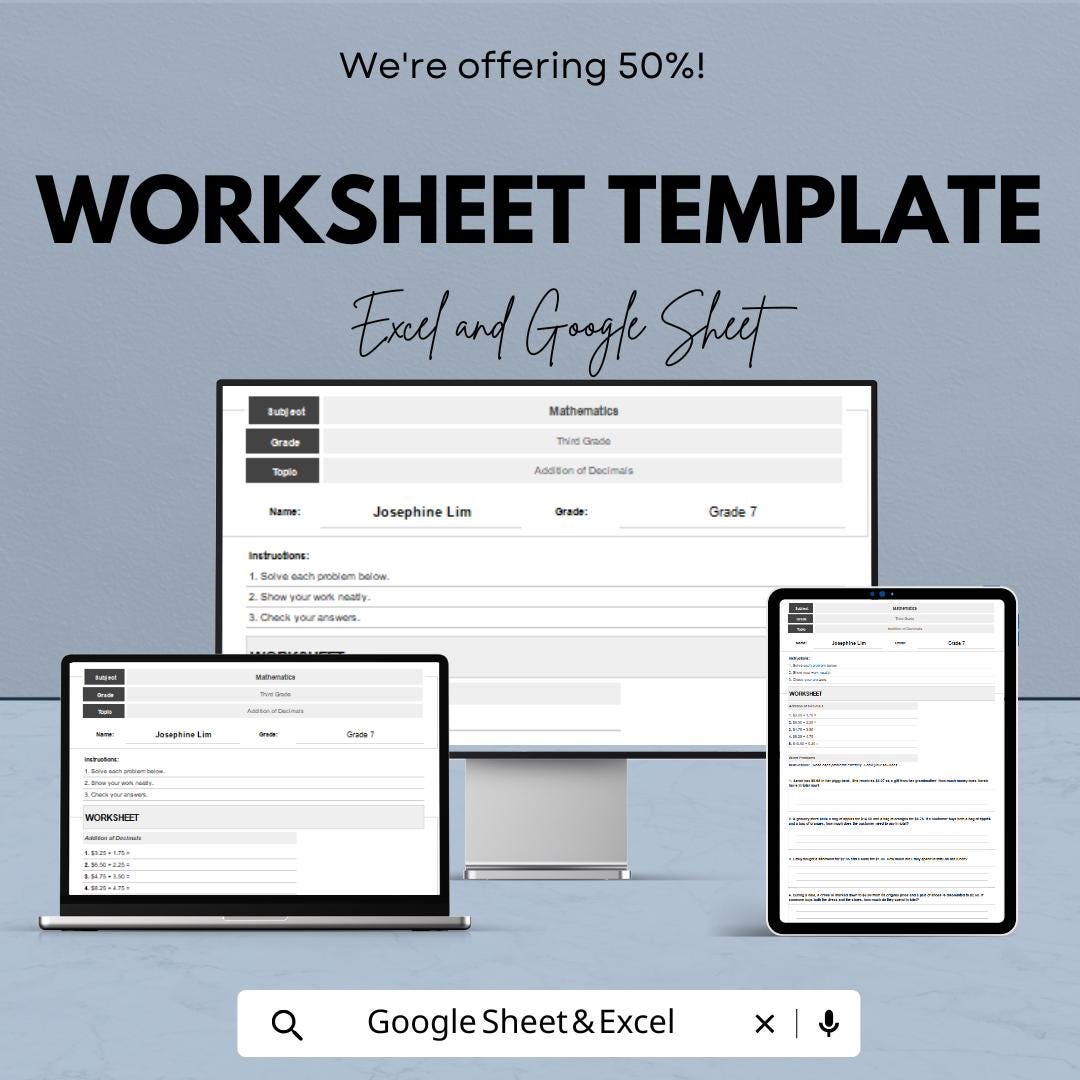 Worksheet Template | Excel & Google Sheets | Customizable | Educational Template for Students