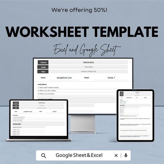 Worksheet Template | Excel & Google Sheets | Customizable | Educational Template for Students