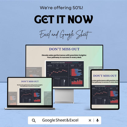 Sales Account Managers Dashboard | Sales Performance Tracker | Excel & Google Sheets | Account Metrics Report | Sales Analytics Template
