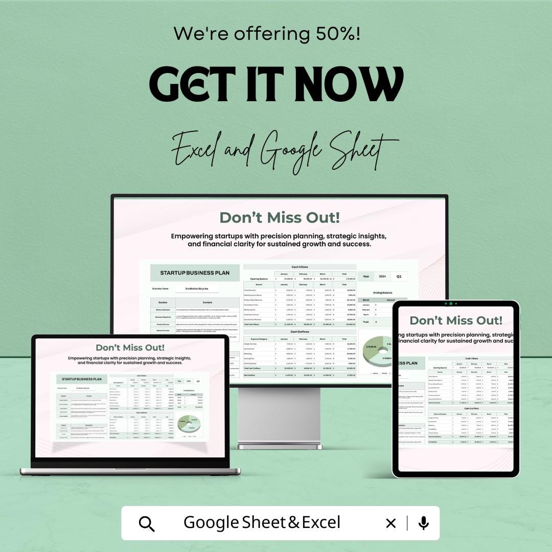 Startup Business Plan Sheet | Google Sheets | Financial Planning & Strategy Template for Entrepreneurs | Cash Flow and Expense Tracker