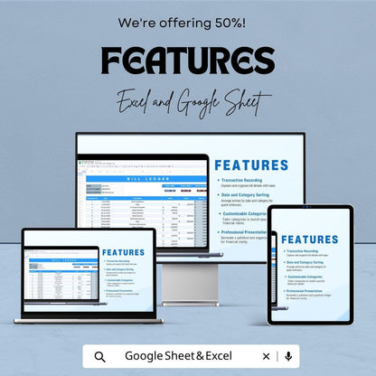 Bill Ledger Template | Expense Tracker Spreadsheet | Financial Record Keeper | Excel & Google Sheets Budget Template | Accounting Ledger