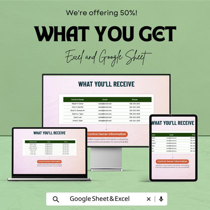 Finance Internal Control Tracking Template, Internal Control Log, Audit Control Tracker, Compliance Spreadsheet, Excel Google Sheets