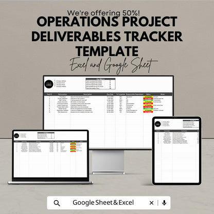 Operations Project Deliverables Tracker Template | Project Management Log | Task and Milestone Tracker | Excel & Google Sheets
