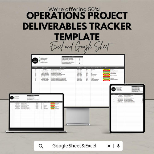 Operations Project Deliverables Tracker Template | Project Management Log | Task and Milestone Tracker | Excel & Google Sheets