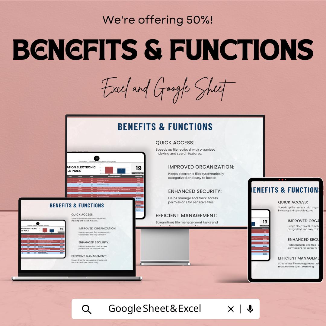 Administration Electronic File Index Template | Digital File Index for Excel & Google Sheets | Office Document Organizer