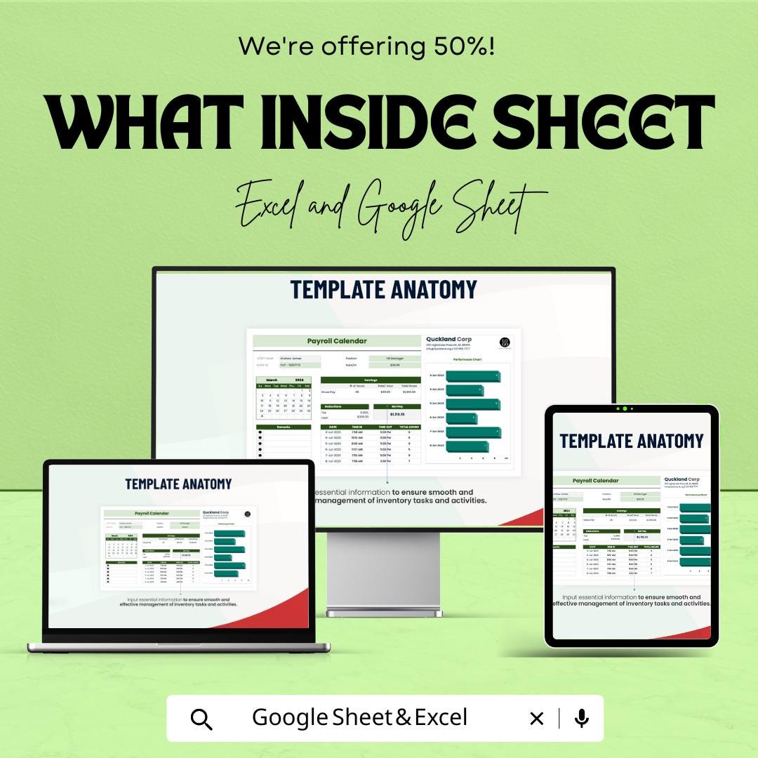 Payroll Calendar Sheet - Google Sheet for Payroll Management | Track Pay Periods, Earnings, and Payment Dates | Budget and Tax Reminders