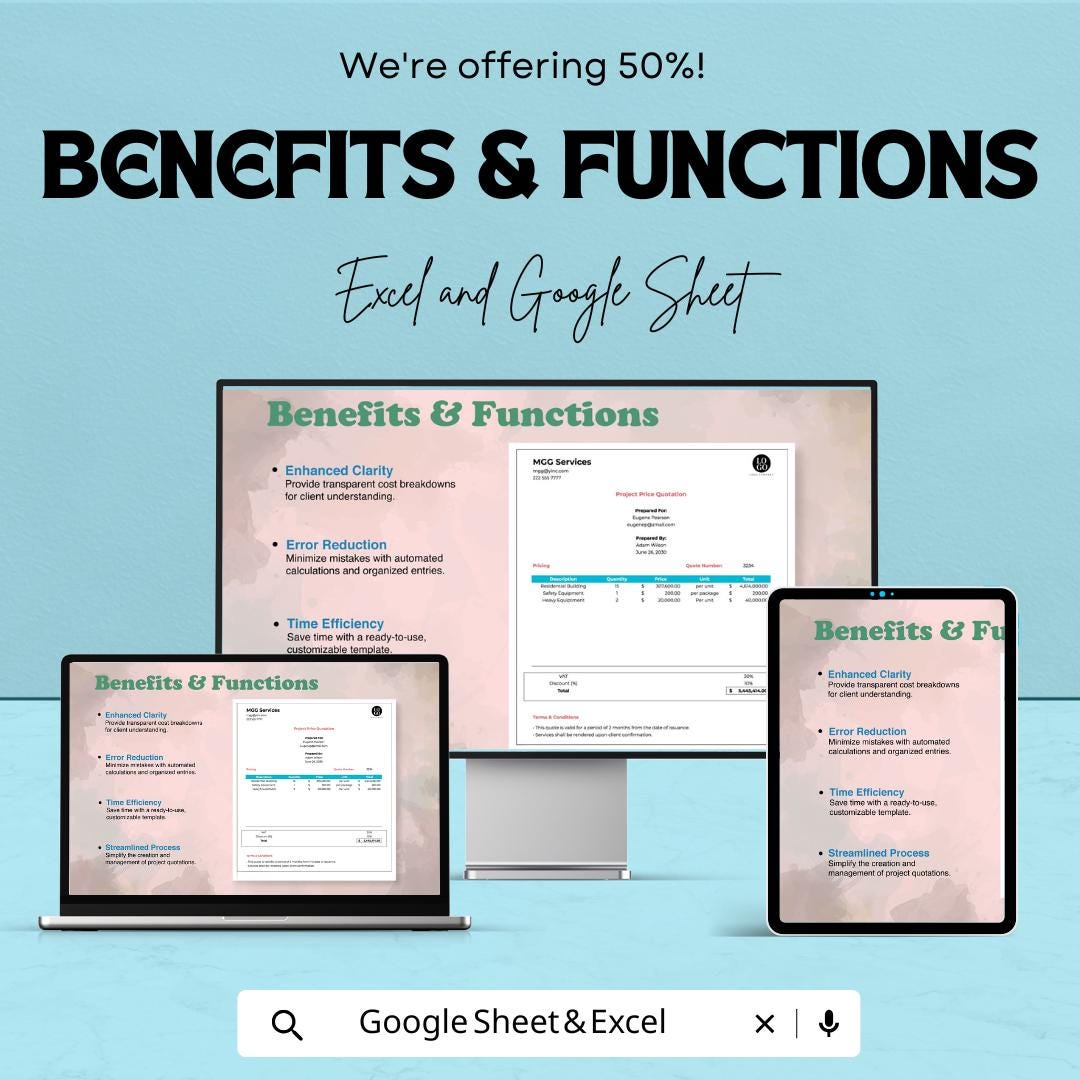 Project Price Quotation Sheet - Excel & Google Sheets Template for Professional Quotes, Business Pricing, Service Proposal