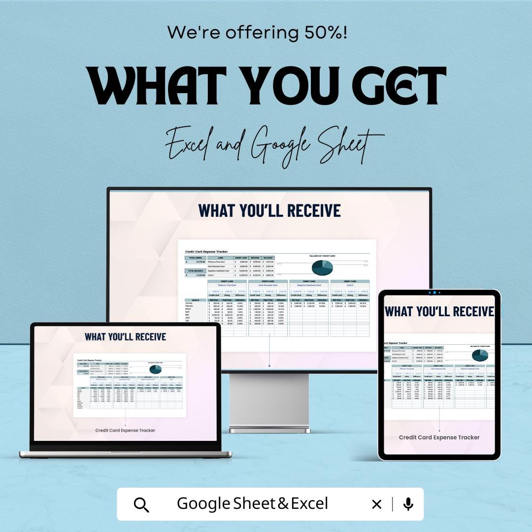 Credit Card Expense Tracker Template | Excel and Google Sheets | Debt Management Spreadsheet | Budget Planner | Financial Tracker Dashboard