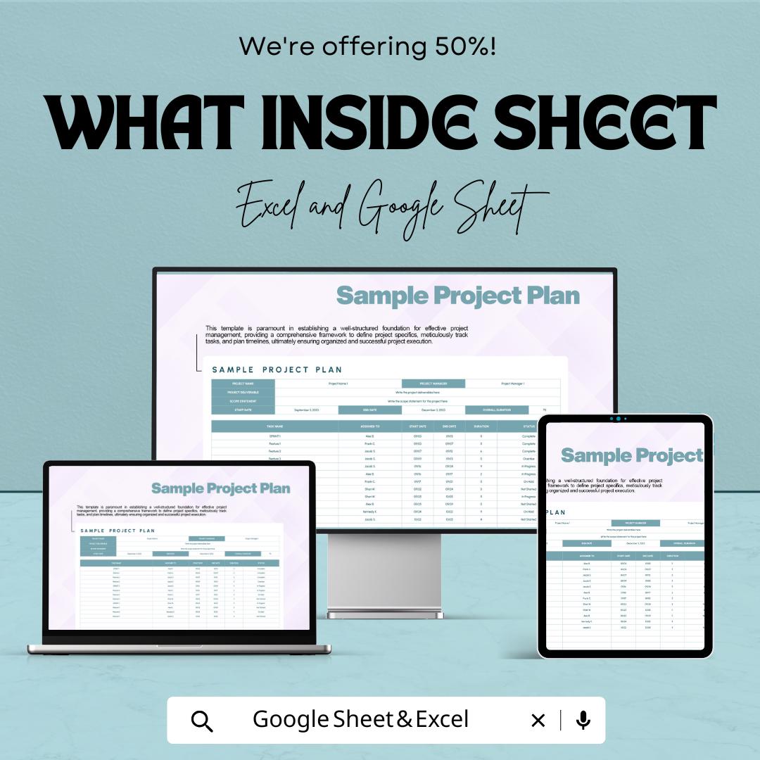 Sample Project Plan Sheet Template | Project Management Excel and Google Sheets | Task & Timeline Tracker