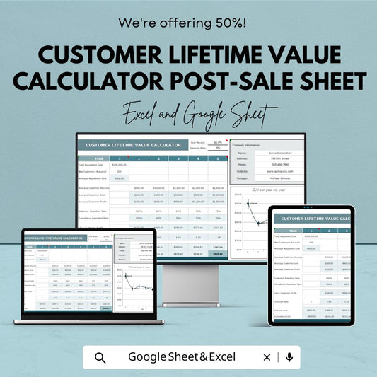 Customer Lifetime Value (CLV) Calculator Sheet | Post-Sale Tracker for Excel & Google Sheets | CLV Financial Calculator Template