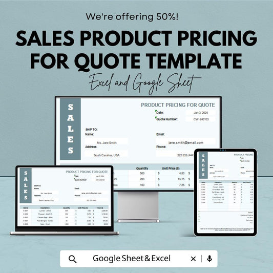 Sales Product Pricing for Quote Template | Excel & Google Sheet | Product Price List | Quote Generator | Sales Estimate Sheet for Business
