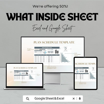 Basic Project Plan Template | Project Management Spreadsheet | Google Sheets and Excel Task Tracker | Budget & Timeline Planner