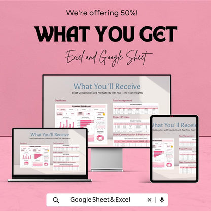 Teamwork Dashboard Sheet - Project Management Excel & Google Sheet - Track Tasks, Team Performance, and Progress - 50% Off Now!