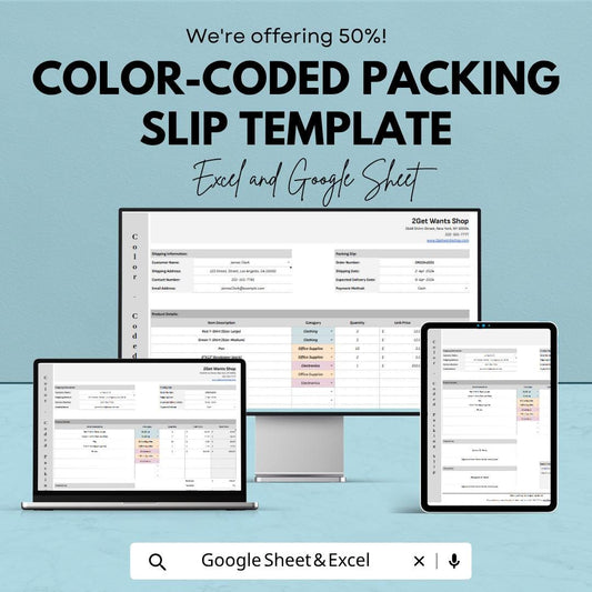 Color-Coded Packing Slip Template | Order Packing List | Shipping Slip Template | Inventory Packing Sheet