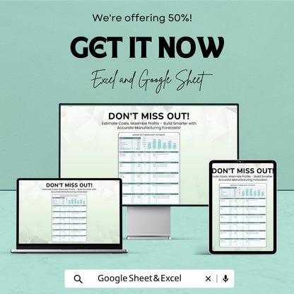 Manufacturing Cost Estimate Template Excel | Production Cost Calculator | Costing Sheet | Product Cost Analysis | Google Sheets Template