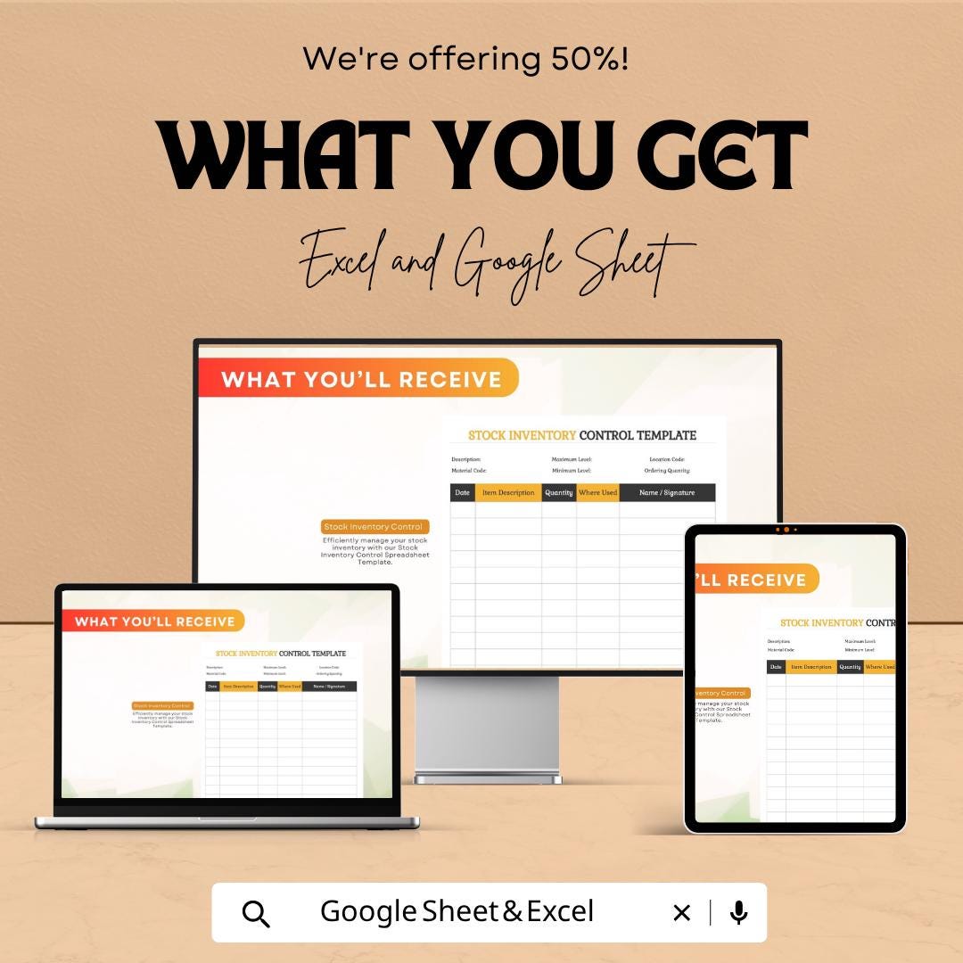 Stock Inventory Control Spreadsheet Template | Inventory Management Tracker | Stock Control Log | Warehouse Inventory Sheet