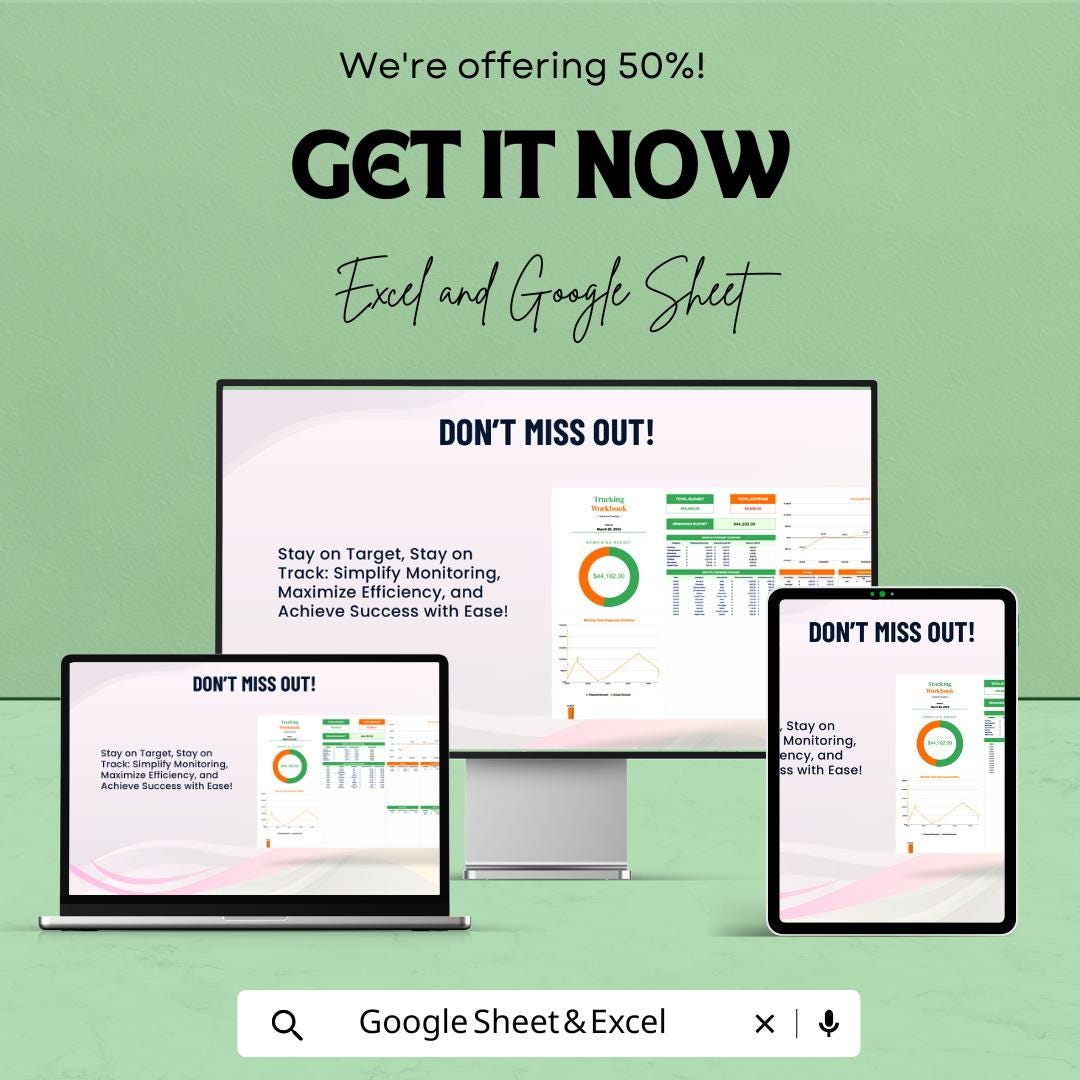 Tracking Workbook Sheet | Excel & Google Sheets | Budget Expense Tracker | Automated Dashboard | Finance Management Template