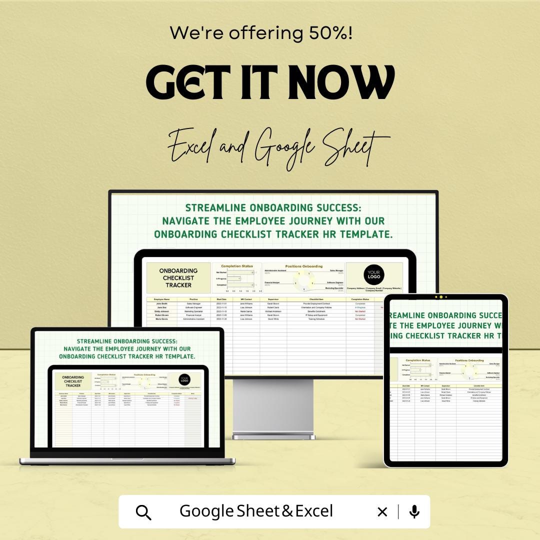 Onboarding Checklist Tracker HR Template |  Employee Onboarding Tool | New Hire Checklist Spreadsheet | HR Onboarding Tracker