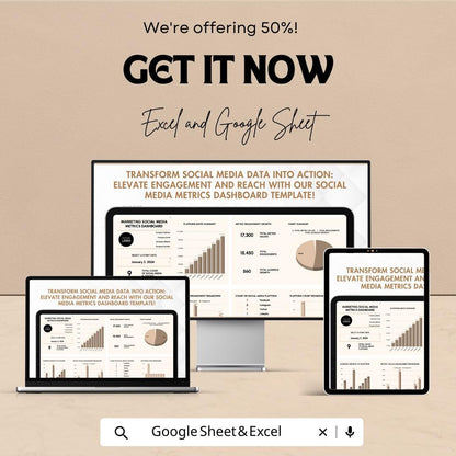 Marketing Social Media Metrics Dashboard Sheet | Excel & Google Sheets Template | Social Media Analytics | Engagement Tracker for Businesses