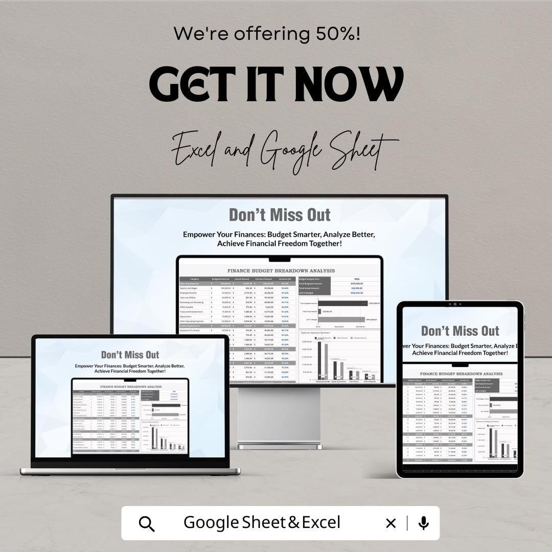 Finance Budget Breakdown Analysis Template | Budget Planner Spreadsheet | Monthly & Yearly Expense Tracker