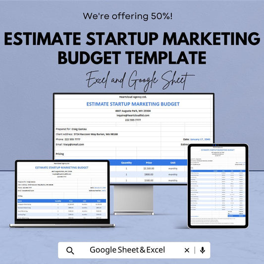 Startup Marketing Budget Template  | Marketing Budget Planner | Expense Tracker Spreadsheet | Small Business Budget