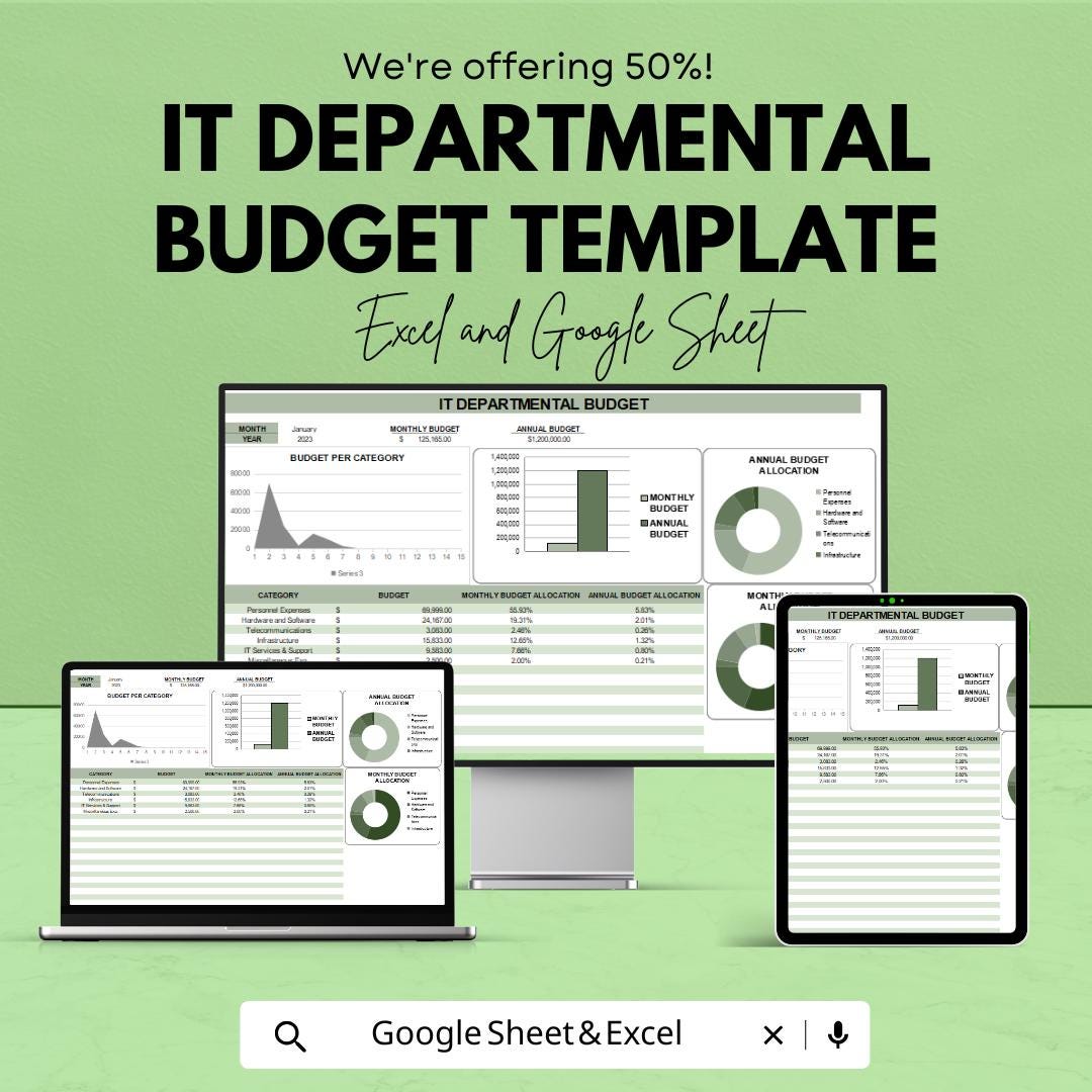 IT Departmental Budget Template | IT Department Budget Spreadsheet | Excel & Google Sheets Budget Planner | IT Financial Planning Tool