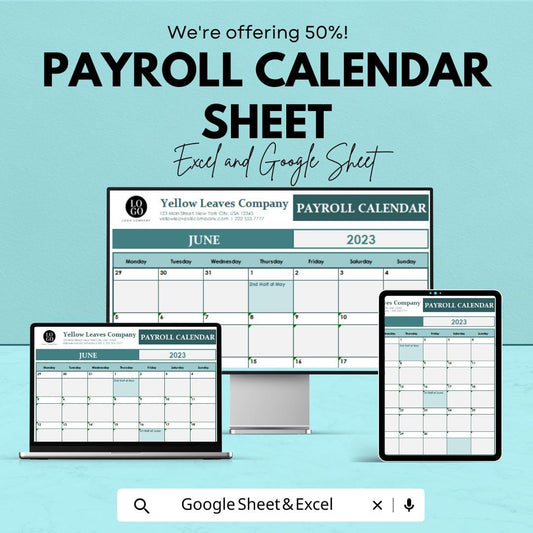 Payroll Calendar Sheet - Excel & Google Sheet - Track Pay Periods, Employee Hours, and Payroll Management Template