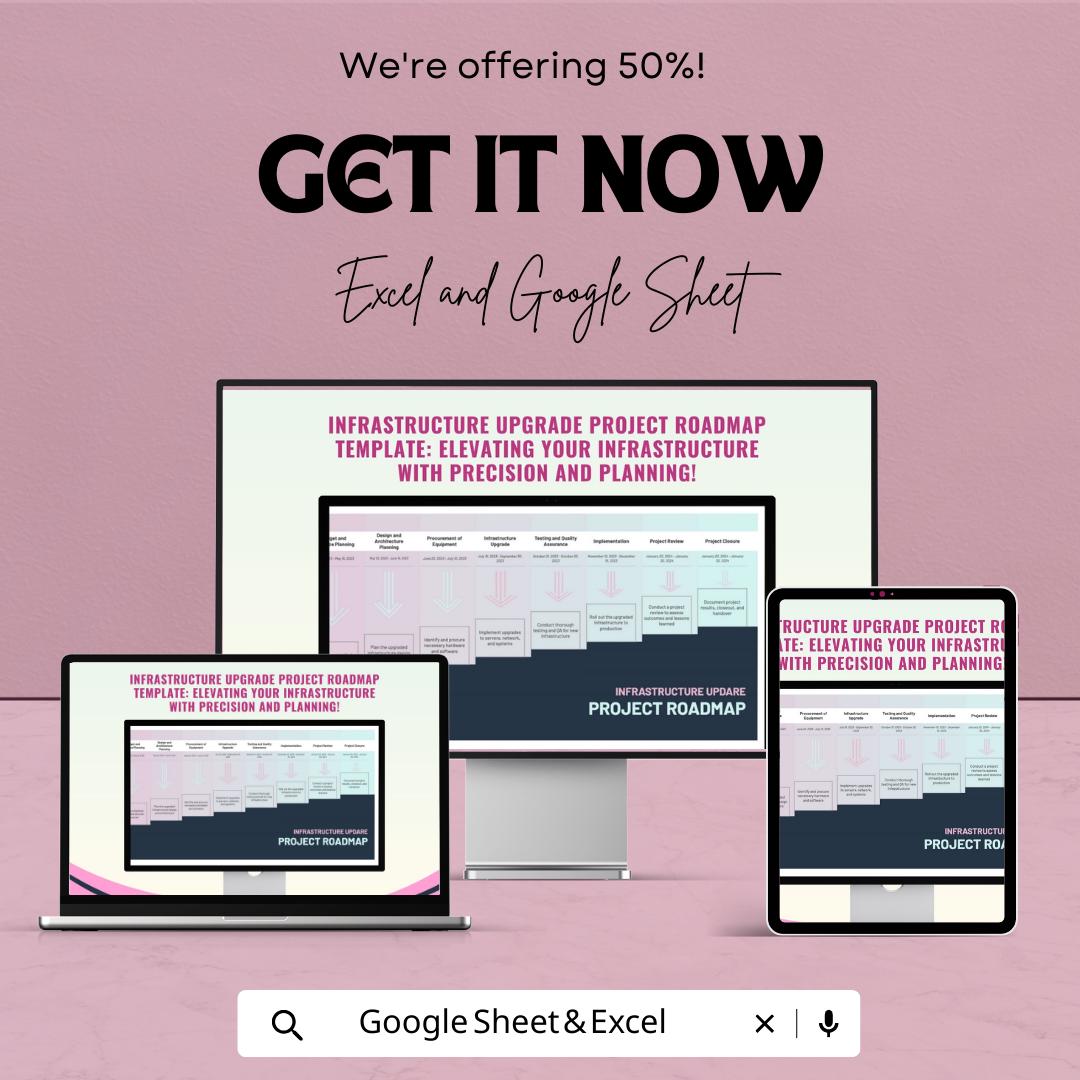 Infrastructure Upgrade Project Roadmap Template Excel | IT Infrastructure Roadmap | Project Planning Timeline | Technology Upgrade Plan