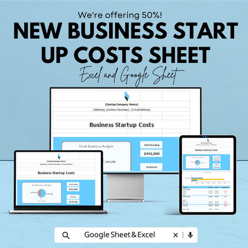 New Business Start Up Costs Sheet - Google Sheets | Startup Budget Planner | Investment & Expense Tracker | Business Planning Template |