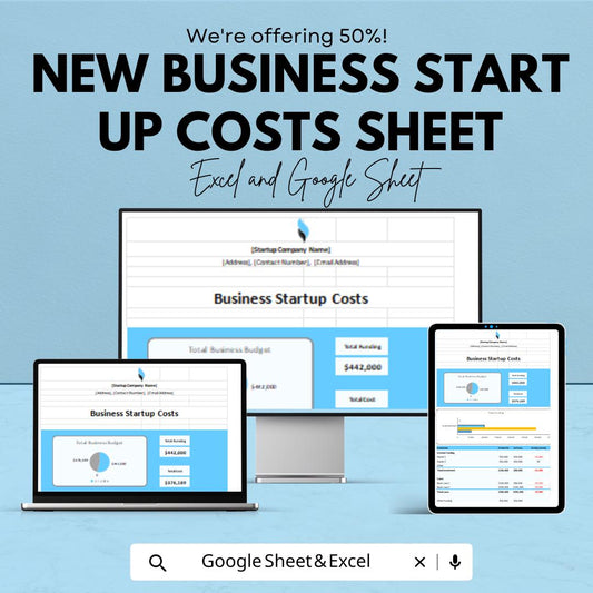 New Business Start Up Costs Sheet - Google Sheets | Startup Budget Planner | Investment & Expense Tracker | Business Planning Template |