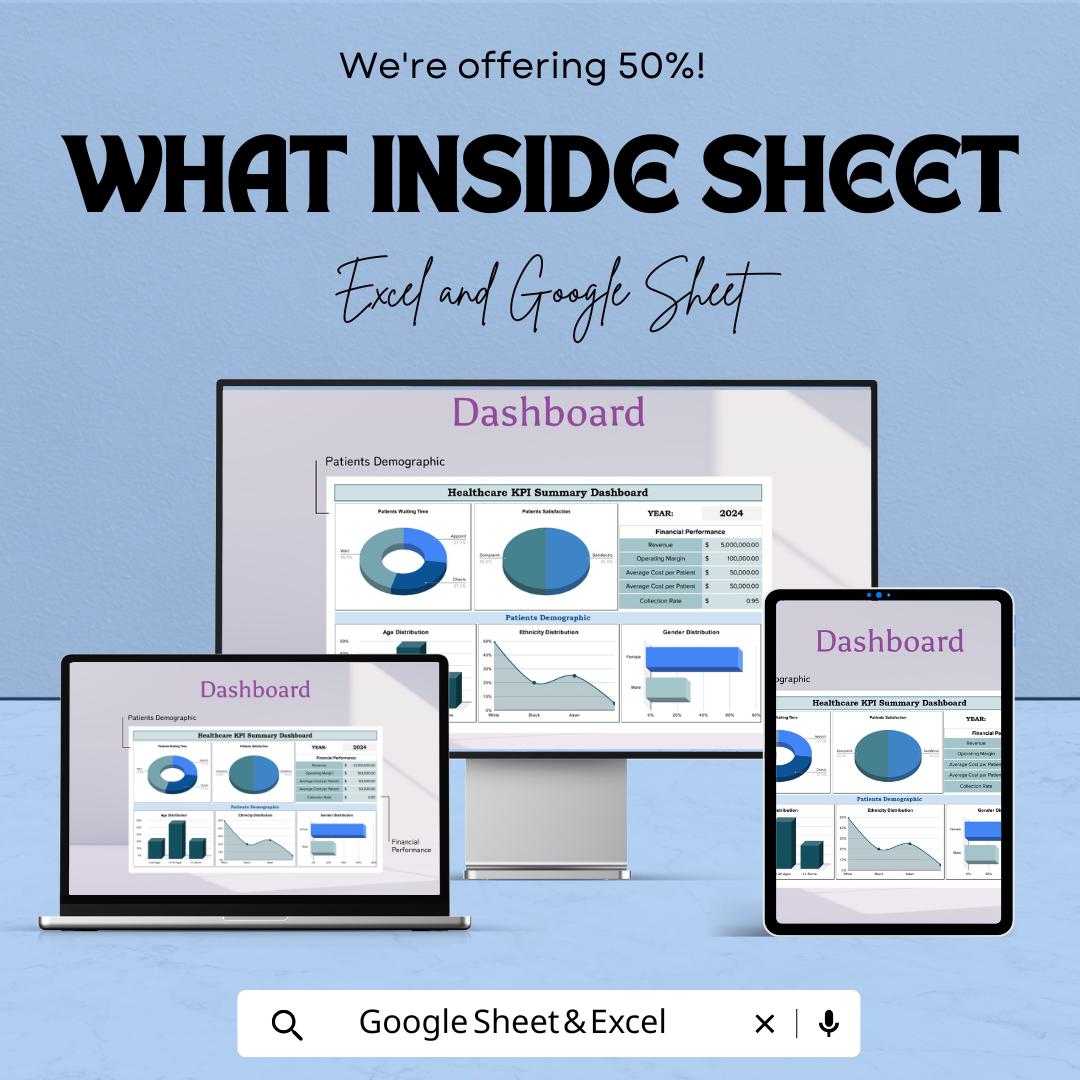 Healthcare KPI Dashboard Template | Medical Analytics Excel & Google Sheets | Hospital Performance Report | Healthcare Metrics Tracker