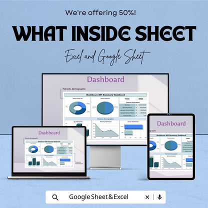 Healthcare KPI Dashboard Template | Medical Analytics Excel & Google Sheets | Hospital Performance Report | Healthcare Metrics Tracker