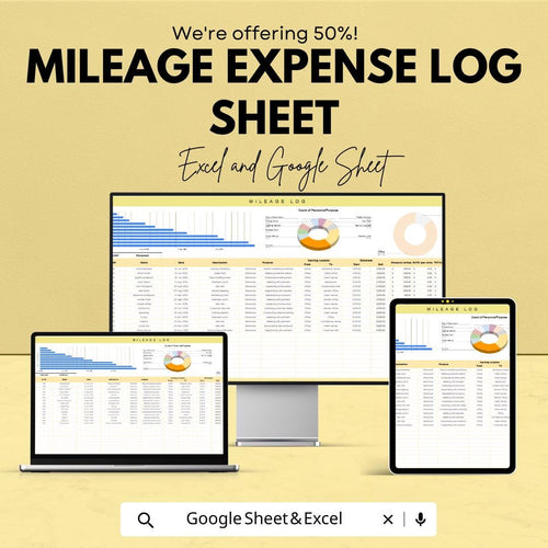 Mileage Expense Log Sheet – Track and Calculate Business/Personal Mileage | Excel & Google Sheet Template