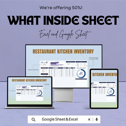 Restaurant Kitchen Inventory Template |  Food Stock Tracker | Commercial Kitchen Inventory Log | Ingredient Management Spreadsheet