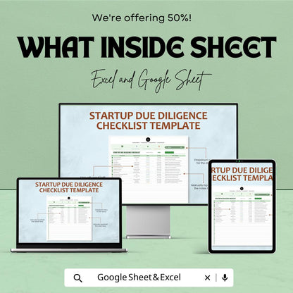 Startup Due Diligence Checklist Template | Investor Readiness Tracker | Excel & Google Sheets Business Checklist