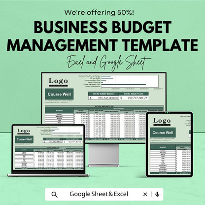 Business Budget Management Template | Excel & Google Sheets | Financial Planning Spreadsheet | Expense Tracker