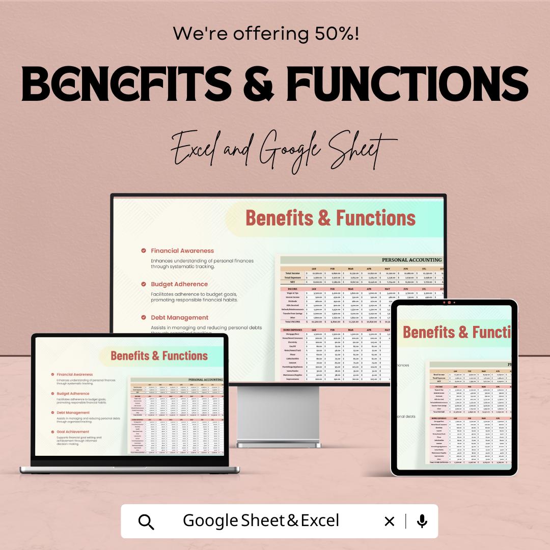 Personal Accounting Template | Budget Tracker Spreadsheet | Monthly Expense Tracker | Income & Debt Management Sheet